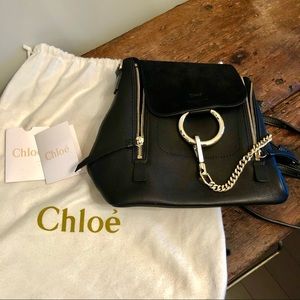 CHLOE FAYE BLACK SMALL BACKPACK suede / calfskin